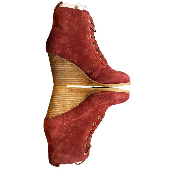 Diba Blake Suede Bootie Women’s 7 Burgundy Leather Upper Wedge Heel Ankle Boots - Picture 13 of 13